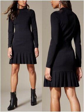 KAREN MILLEN Lace Insert Pleated Hem Bodycon Dress In Black Size 0